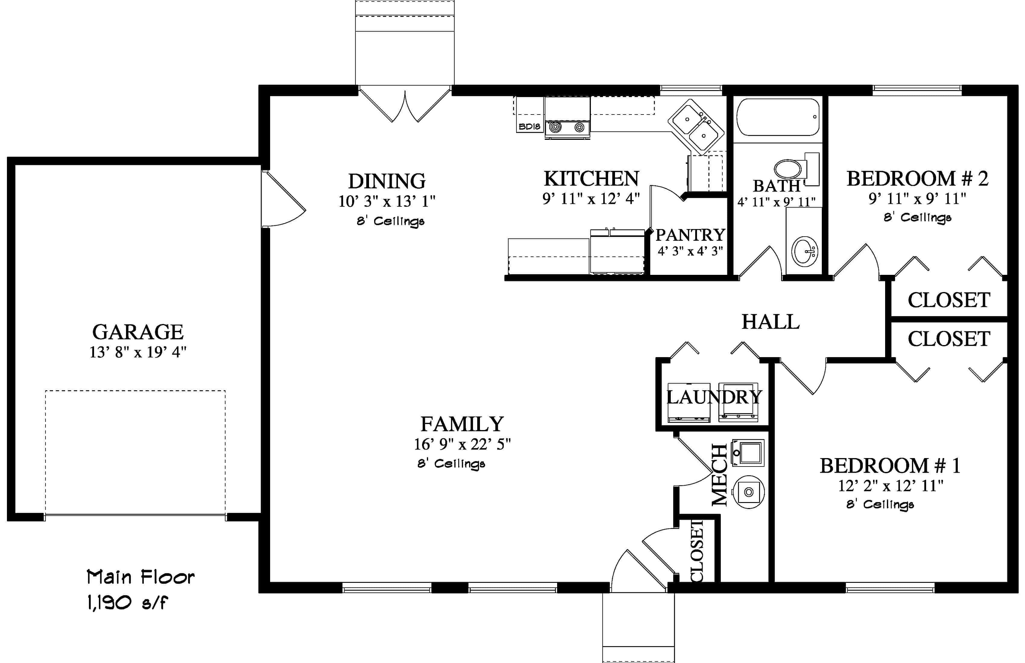 Floor Plan First Story of Traditional Plan #187-1009