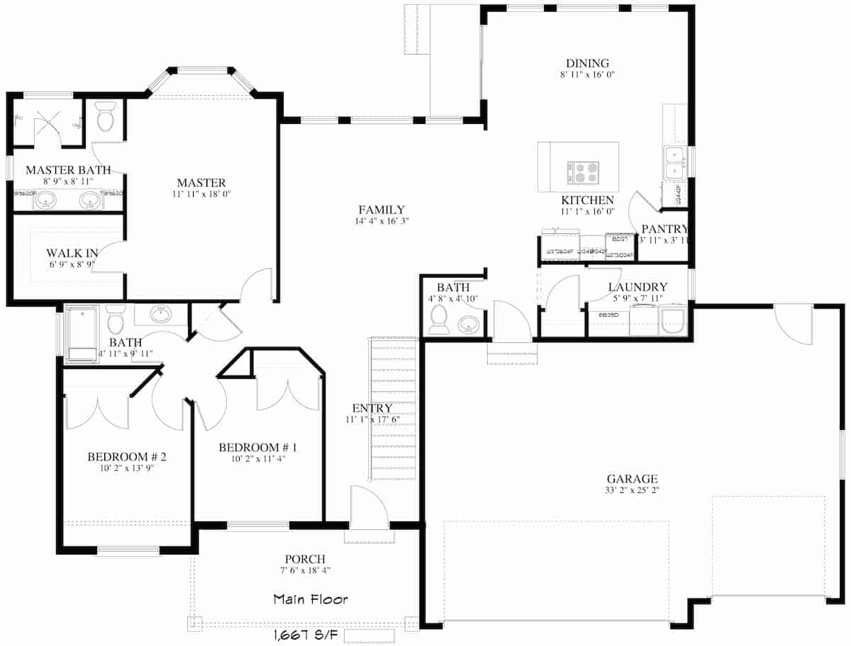 Floor Plan First Story of Traditional Plan #187-1020