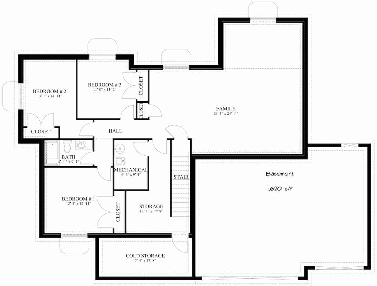 Floor Plan Basement of Traditional Plan #187-1020