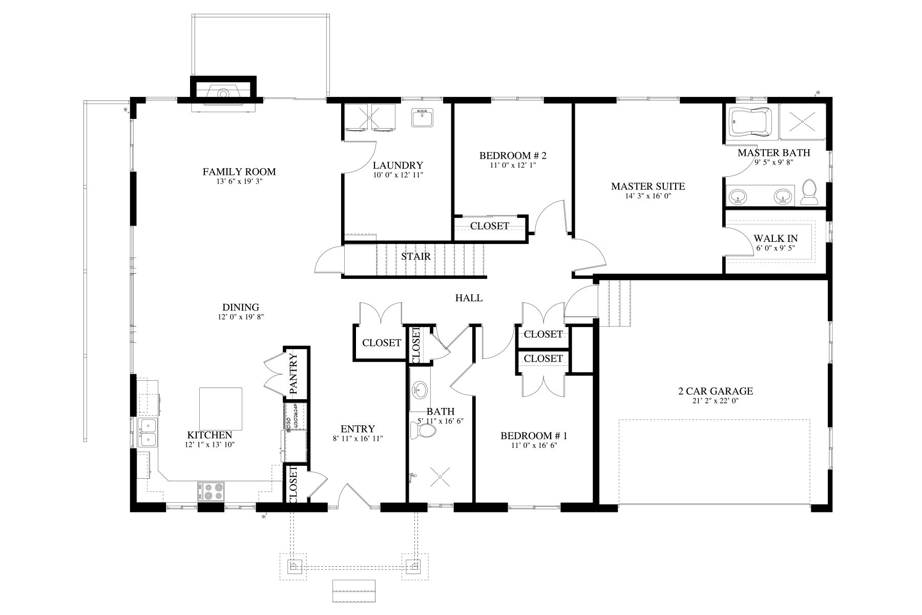 Floor Plan First Story of Traditional Plan #187-1025