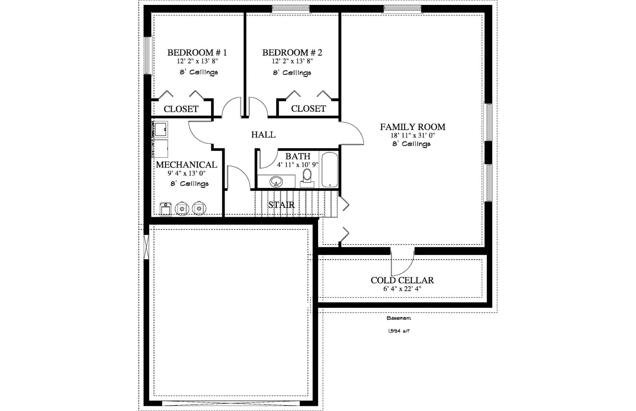 Basement of Traditional Plan #187-1026