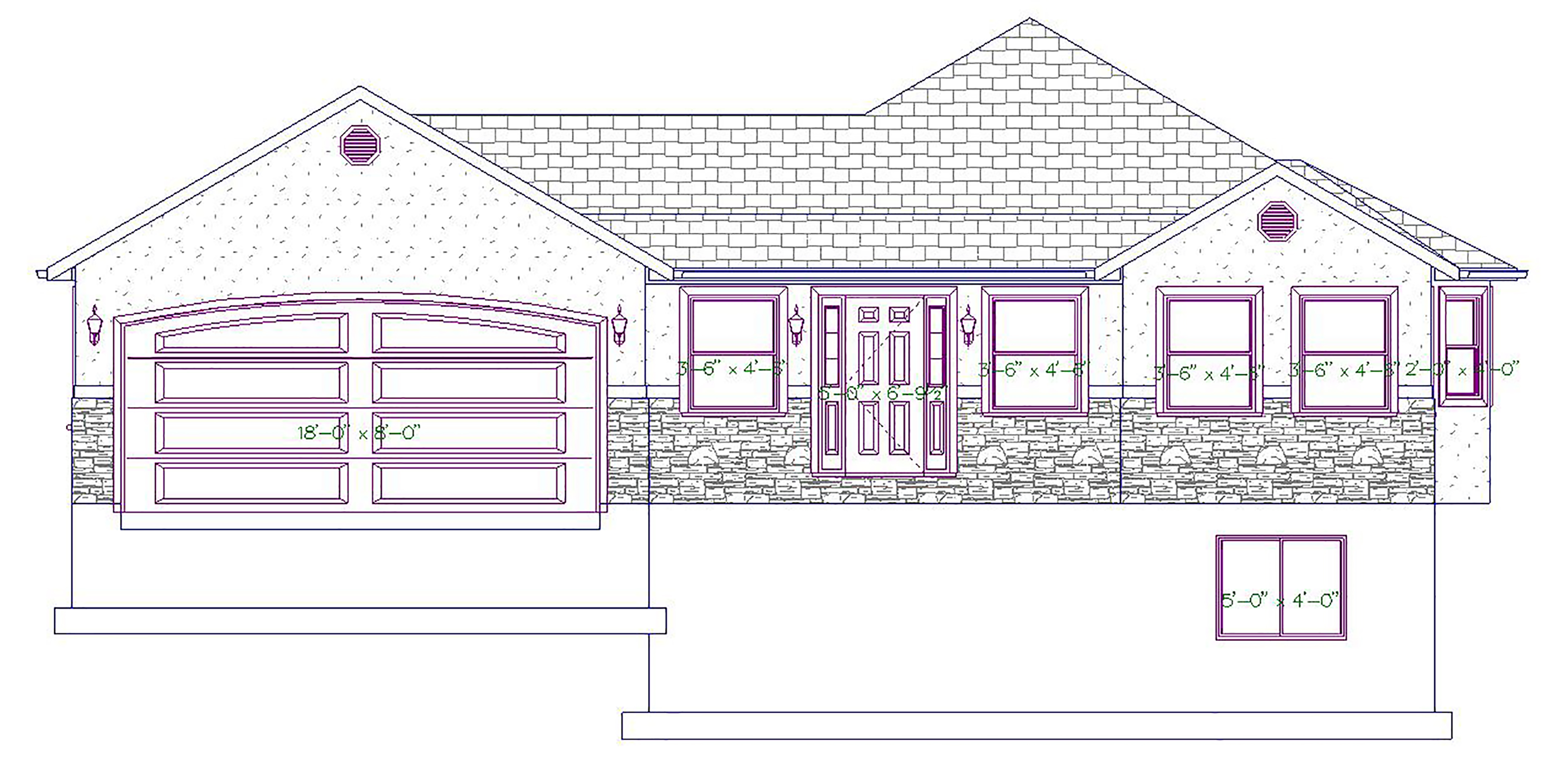 Home Plan Front Elevation of this 5-Bedroom,1570 Sq Ft Plan -187-1027