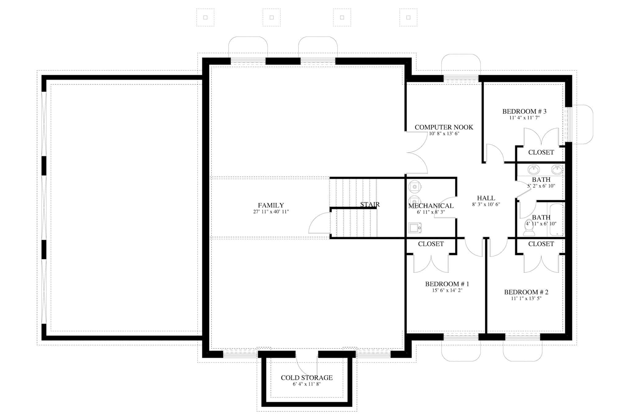 Basement of Traditional Plan #187-1028