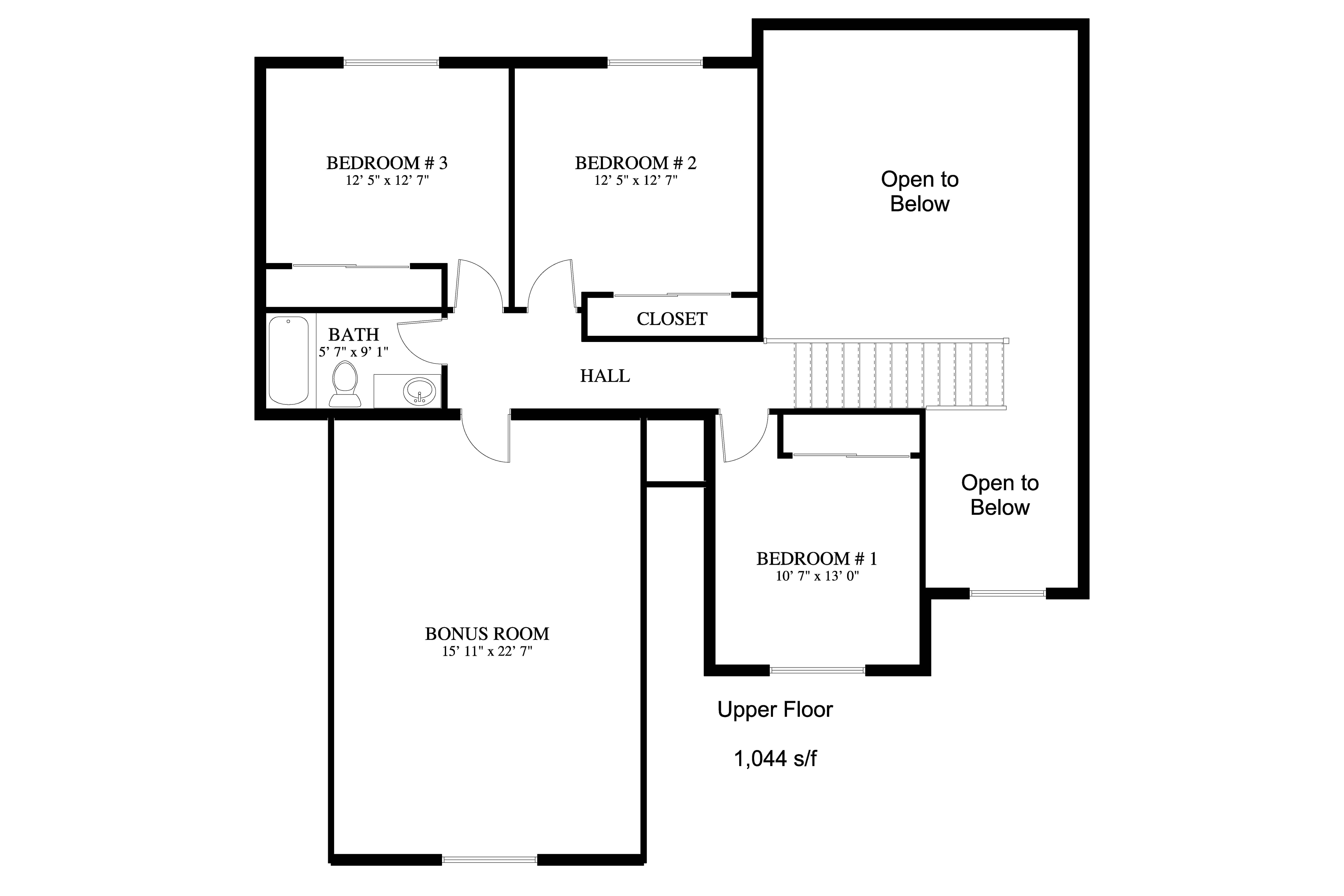 Floor Plan Upper Level of Farmhouse Plan #187-1139