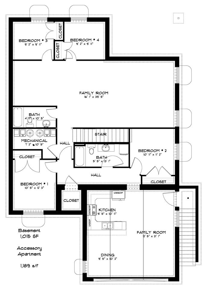 3 7 Bedroom Ranch House Plan 2 4 Baths, Ranch House Plans With Finished Basement
