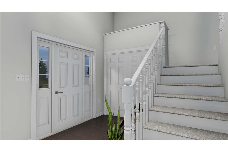 187-1150: Home Plan Rendering-Entry Hall: Staircase