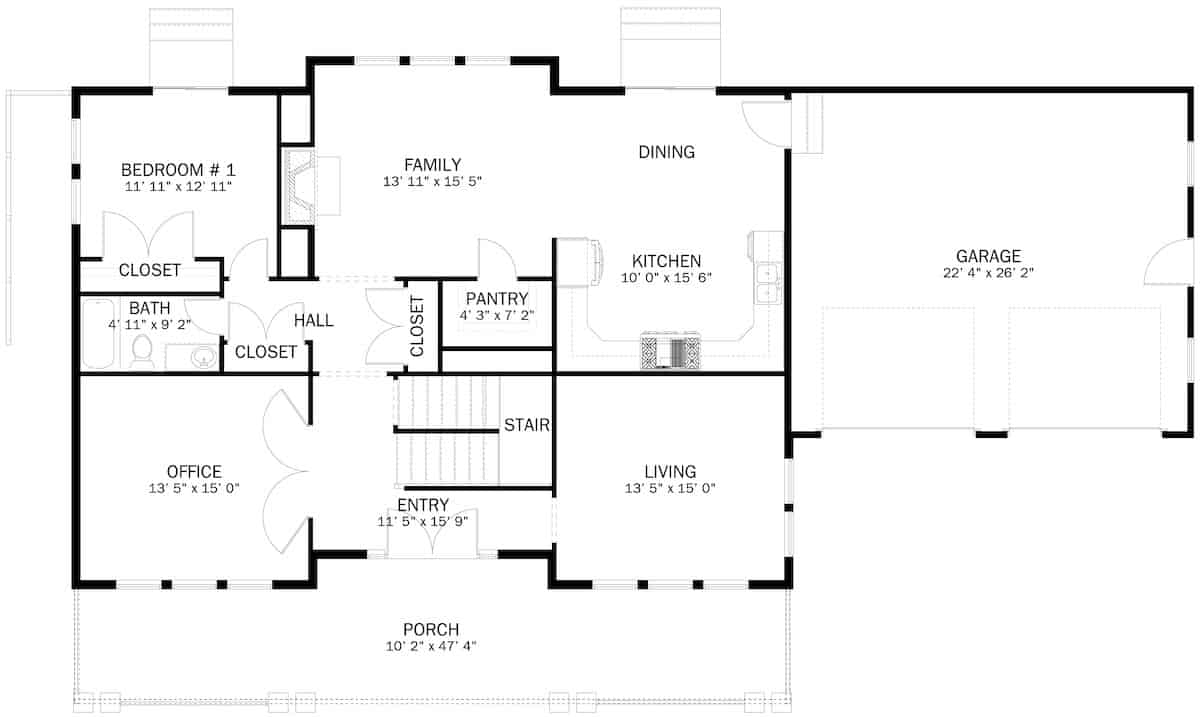Main Level of Farmhouse Plan #187-1171