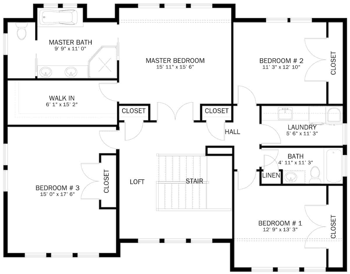 Upper Level of Farmhouse Plan #187-1171