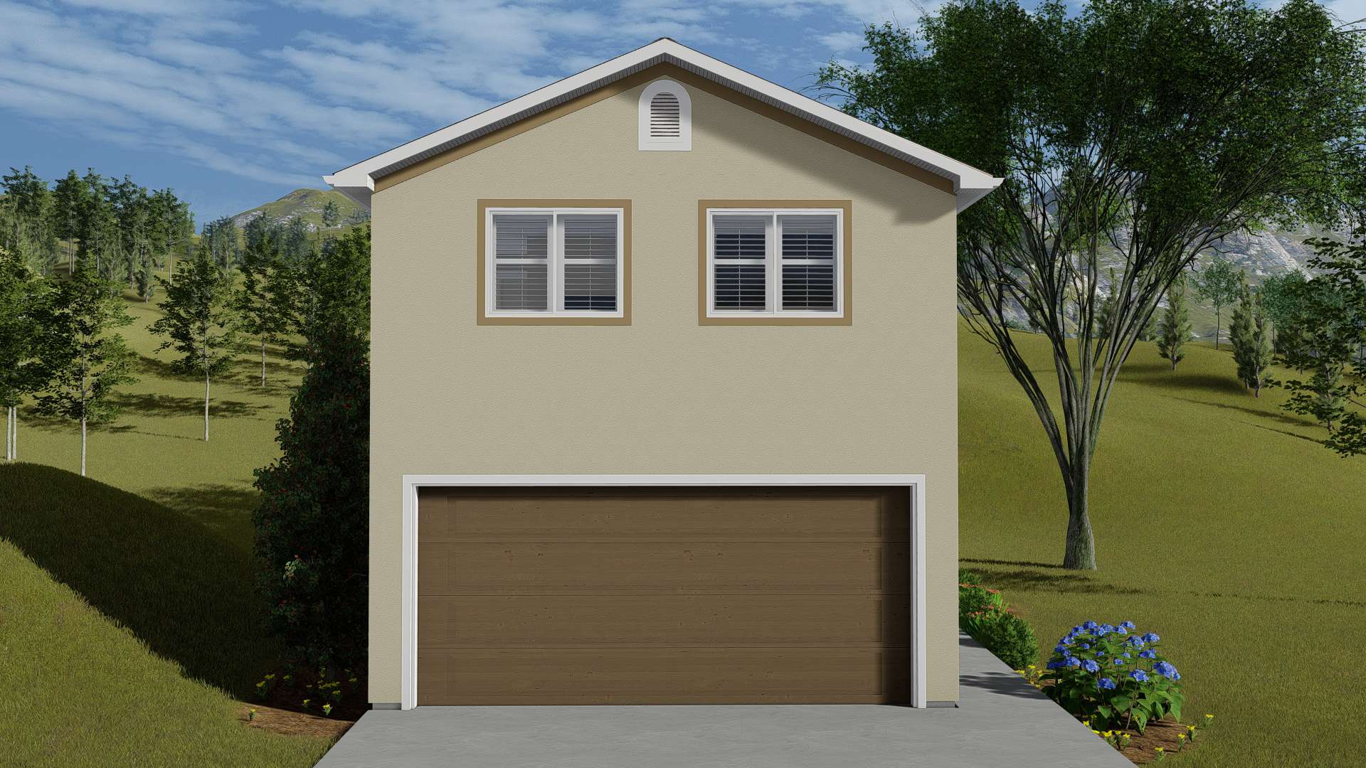 Front elevation of Garage w/Apartments home (ThePlanCollection: House Plan #187-1192)