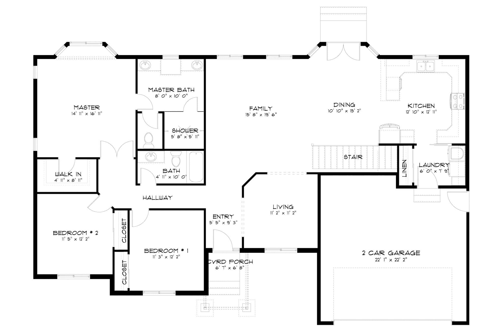 Main Level of Craftsman Plan #187-1244