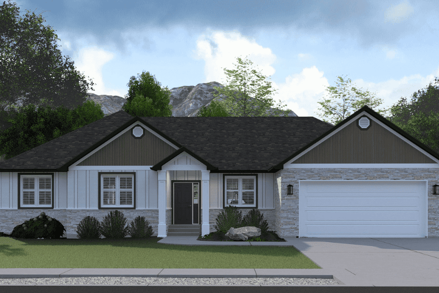 Front elevation of Craftsman home (ThePlanCollection: House Plan #187-1244)
