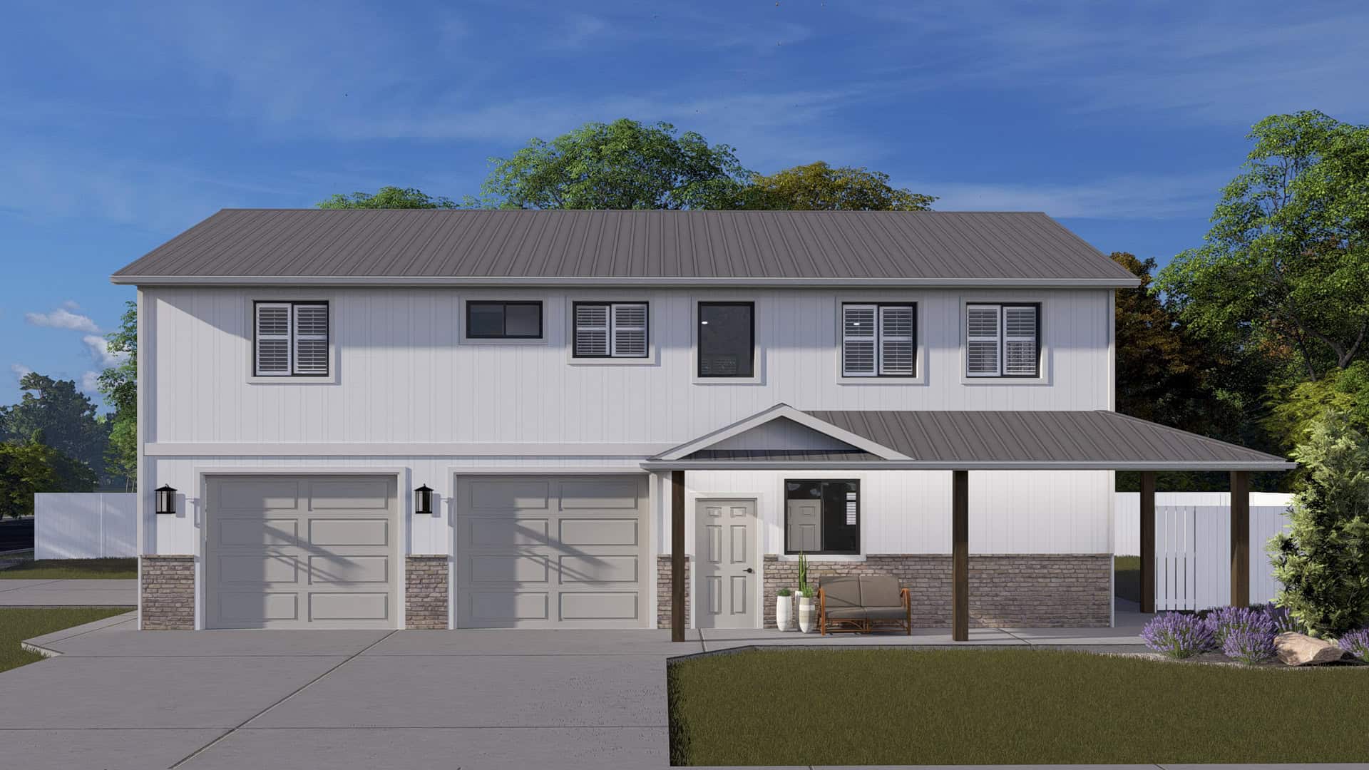 Front elevation of Garage w/Apartments home (ThePlanCollection: House Plan #187-1250)