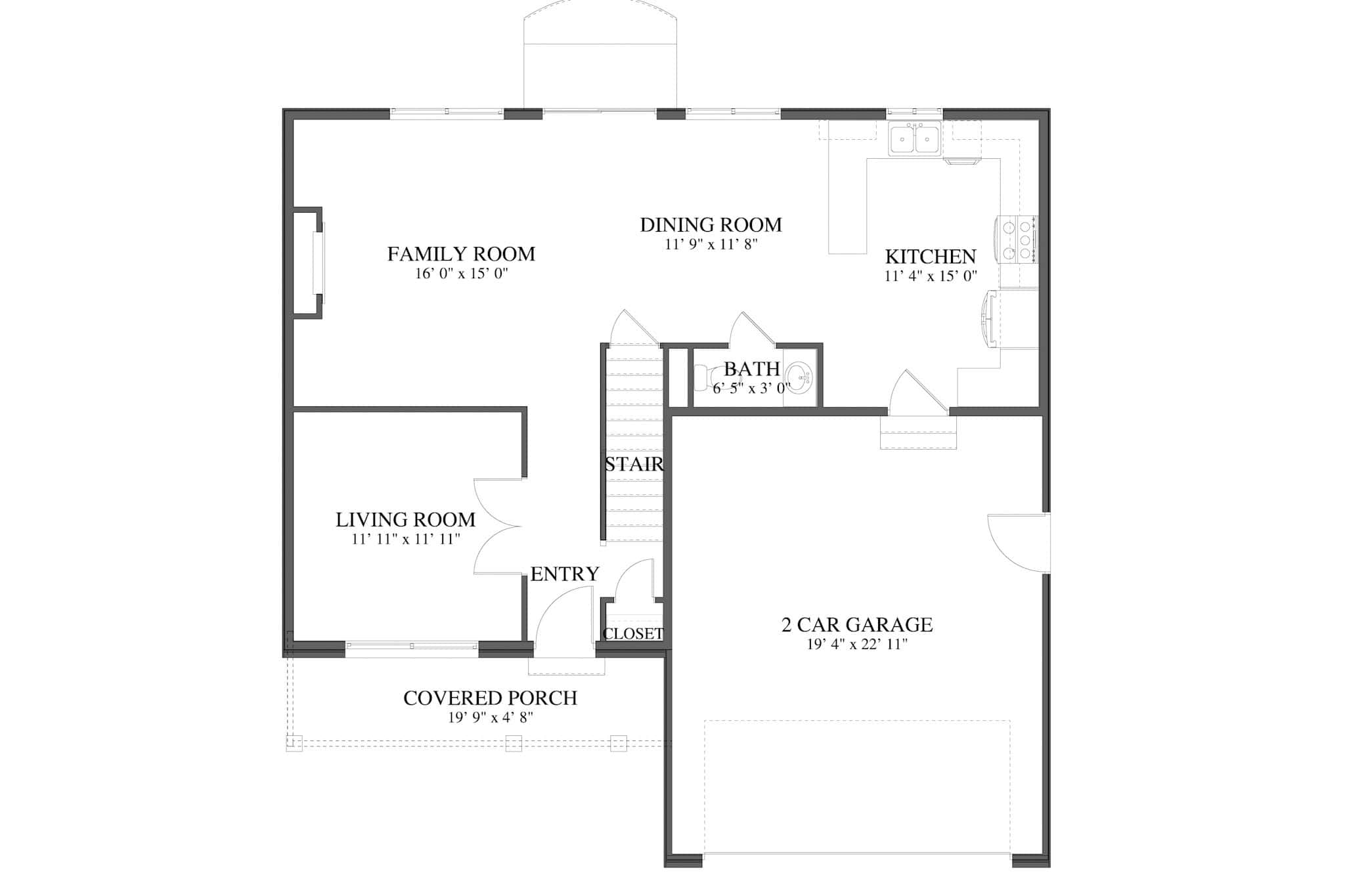 Main Level of Farmhouse Plan #187-1259