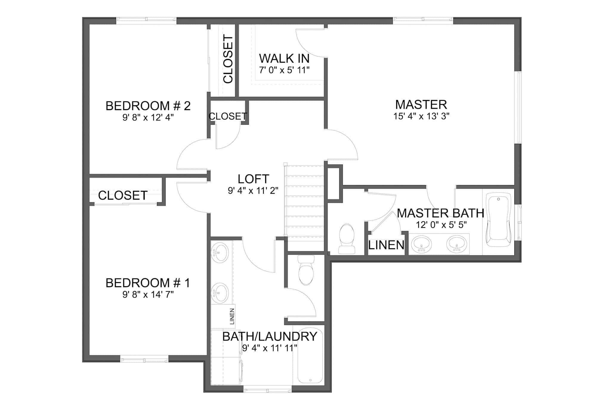 Upper Level of Farmhouse Plan #187-1259