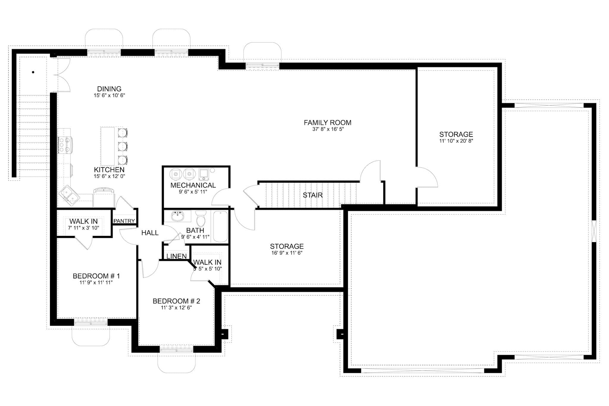Basement of Craftsman Plan #187-1261