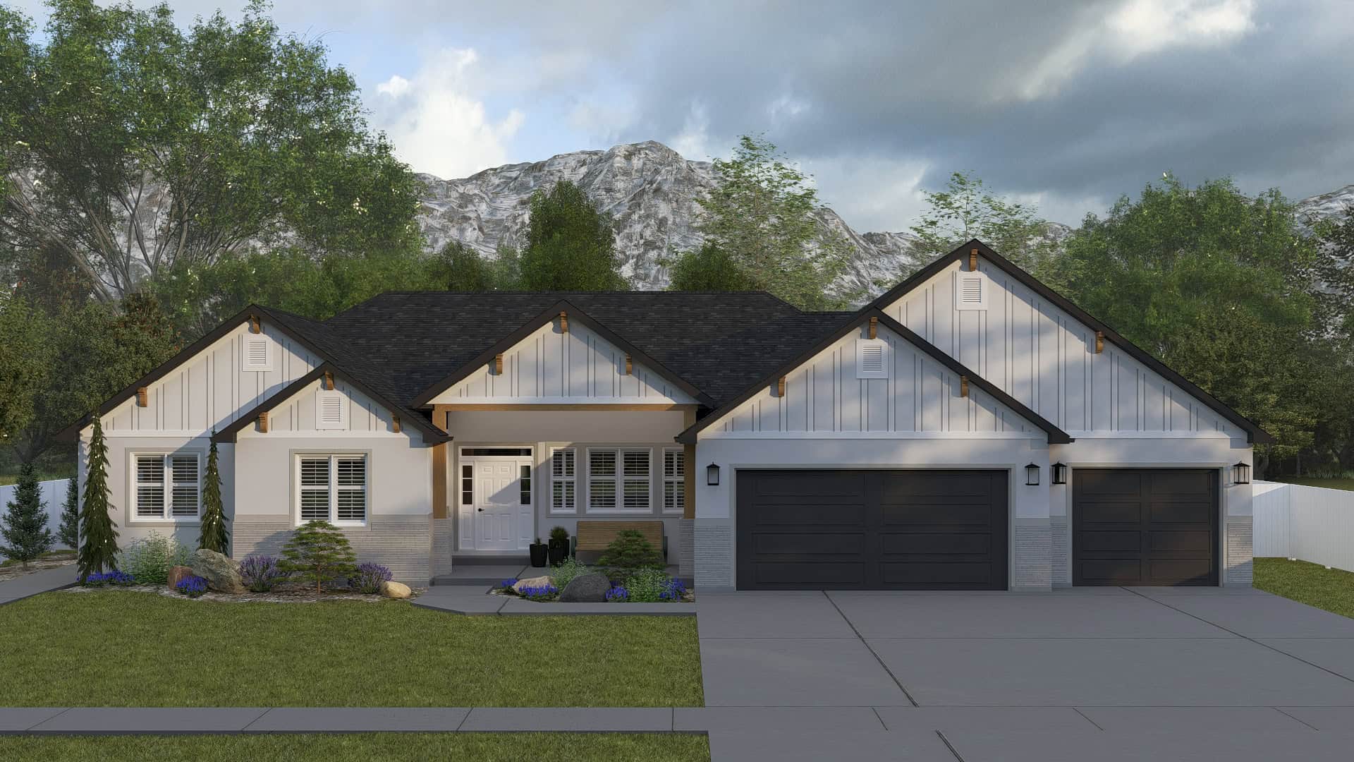 Front elevation of Craftsman home (ThePlanCollection: House Plan #187-1261)