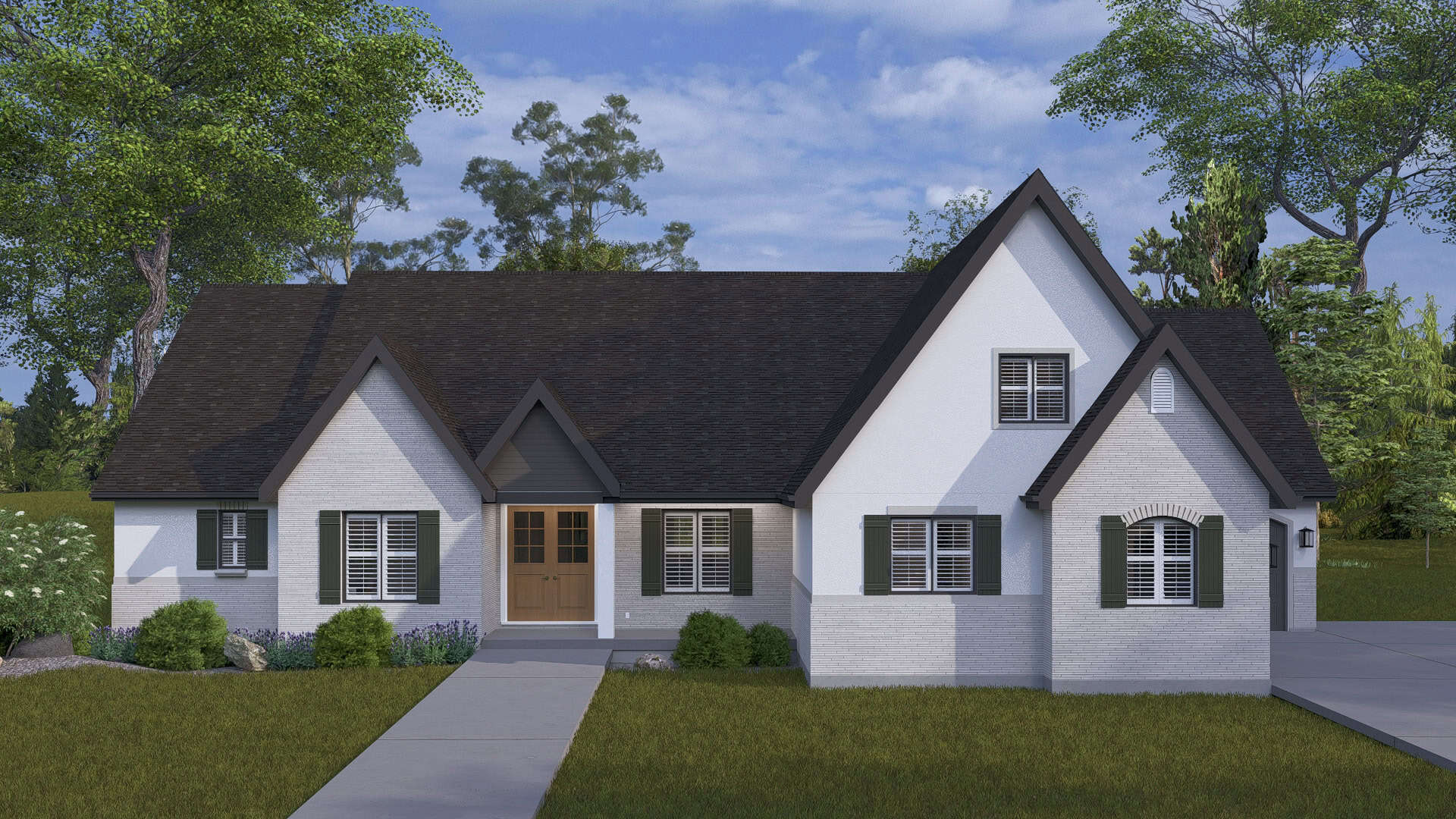 Front elevation of European home (ThePlanCollection: House Plan #187-1262)