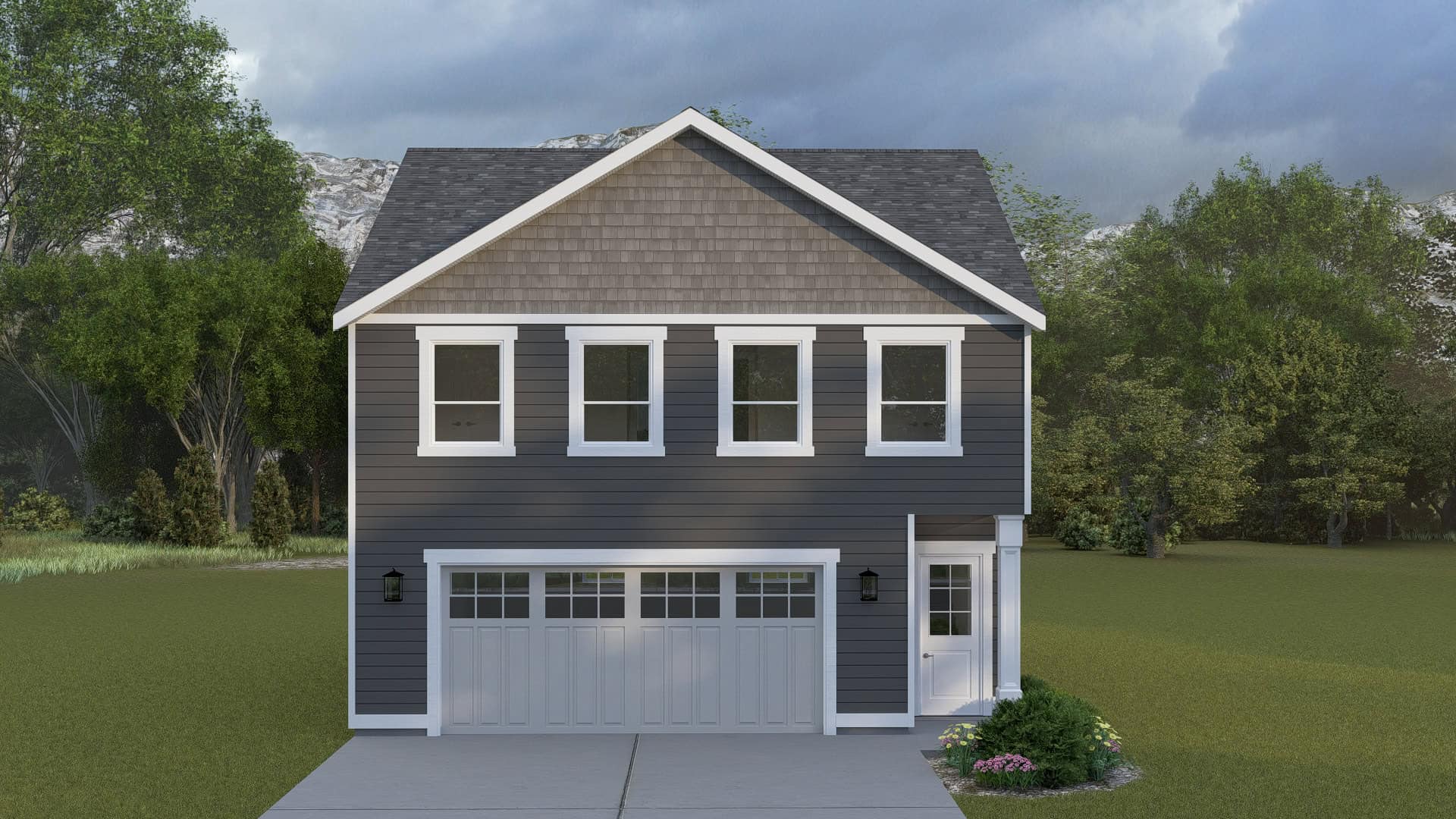 Front elevation of Garage w/Apartments home (ThePlanCollection: House Plan #187-1267)