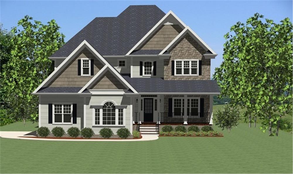 The Plan Collection: Front Elevation of Craftsman House # 189-1002