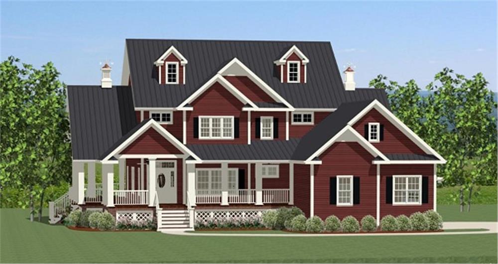 The Plan Collection: Front Elevation of Farmhouse House # 189-1012