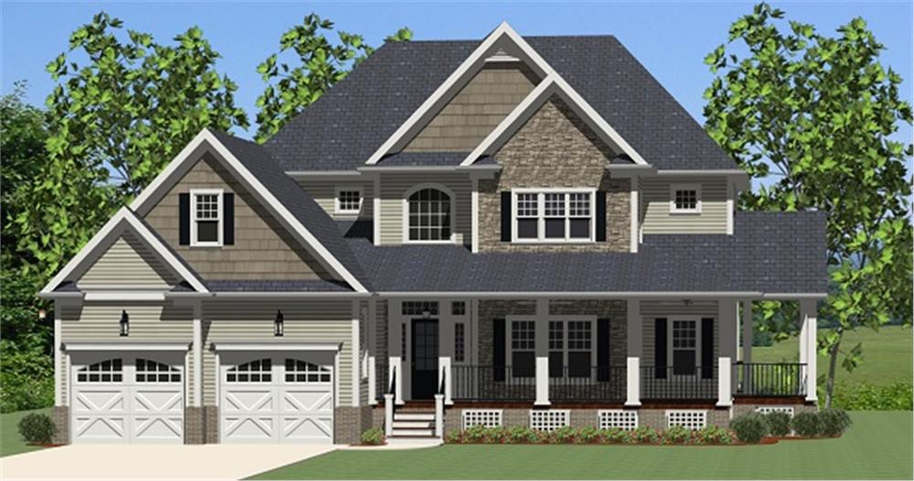 The Plan Collection: Front Elevation of Country House # 189-1015