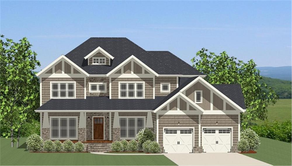 Front elevation of Craftsman home (ThePlanCollection: House Plan #189-1068)