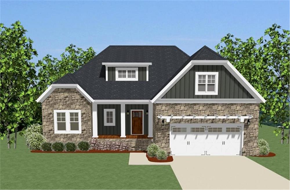 Front elevation of Craftsman home (ThePlanCollection: House Plan #189-1076)