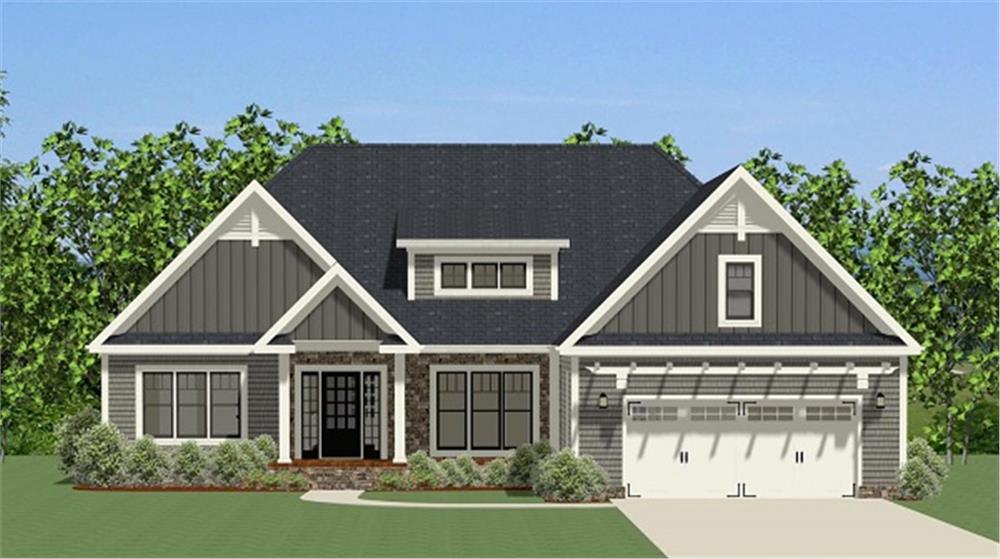Front elevation of Craftsman home (ThePlanCollection: House Plan #189-1081)