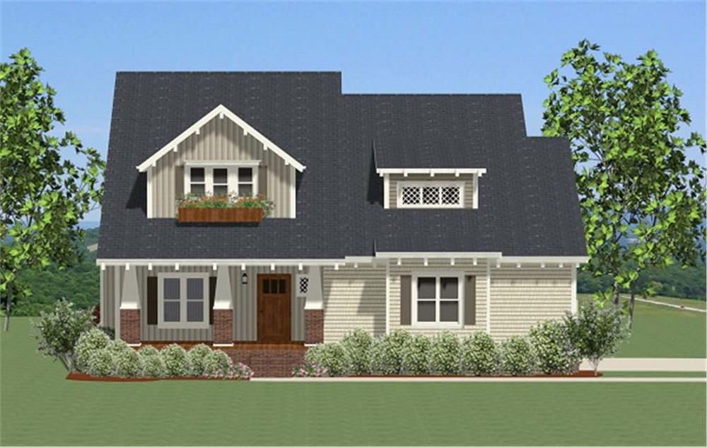 Front elevation of Craftsman home (ThePlanCollection: House Plan #189-1084)