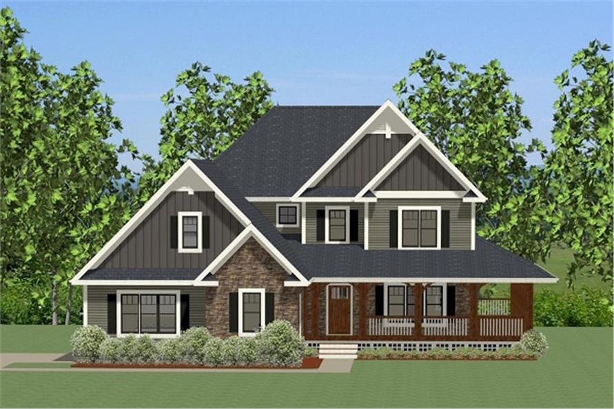 Front elevation of Craftsman home (ThePlanCollection: House Plan #189-1085)