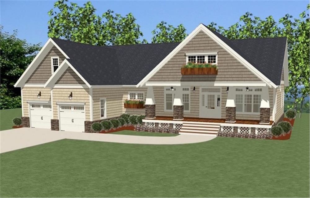 Front elevation of Craftsman home (ThePlanCollection: House Plan #189-1090)