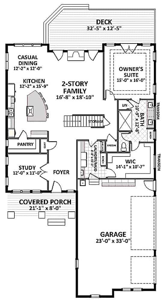 Floor Plan Main Level of Farmhouse Plan #189-1124