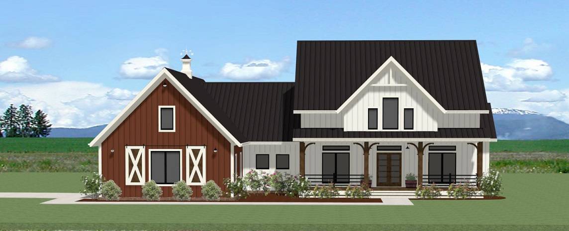 Front elevation of Modern Farmhouse home (ThePlanCollection: House Plan #189-1144)
