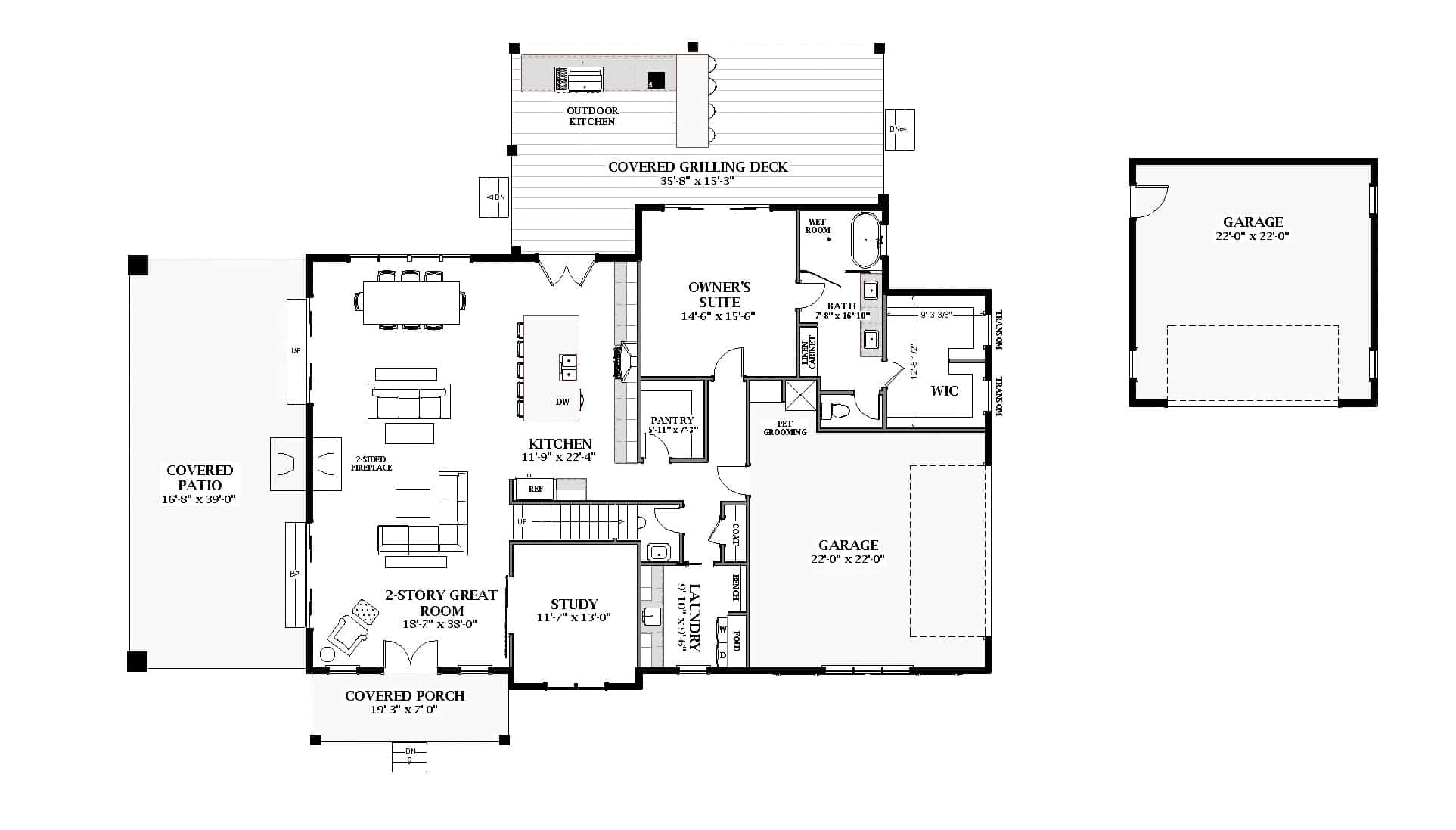 Main Level of Barn Style Plan #189-1152