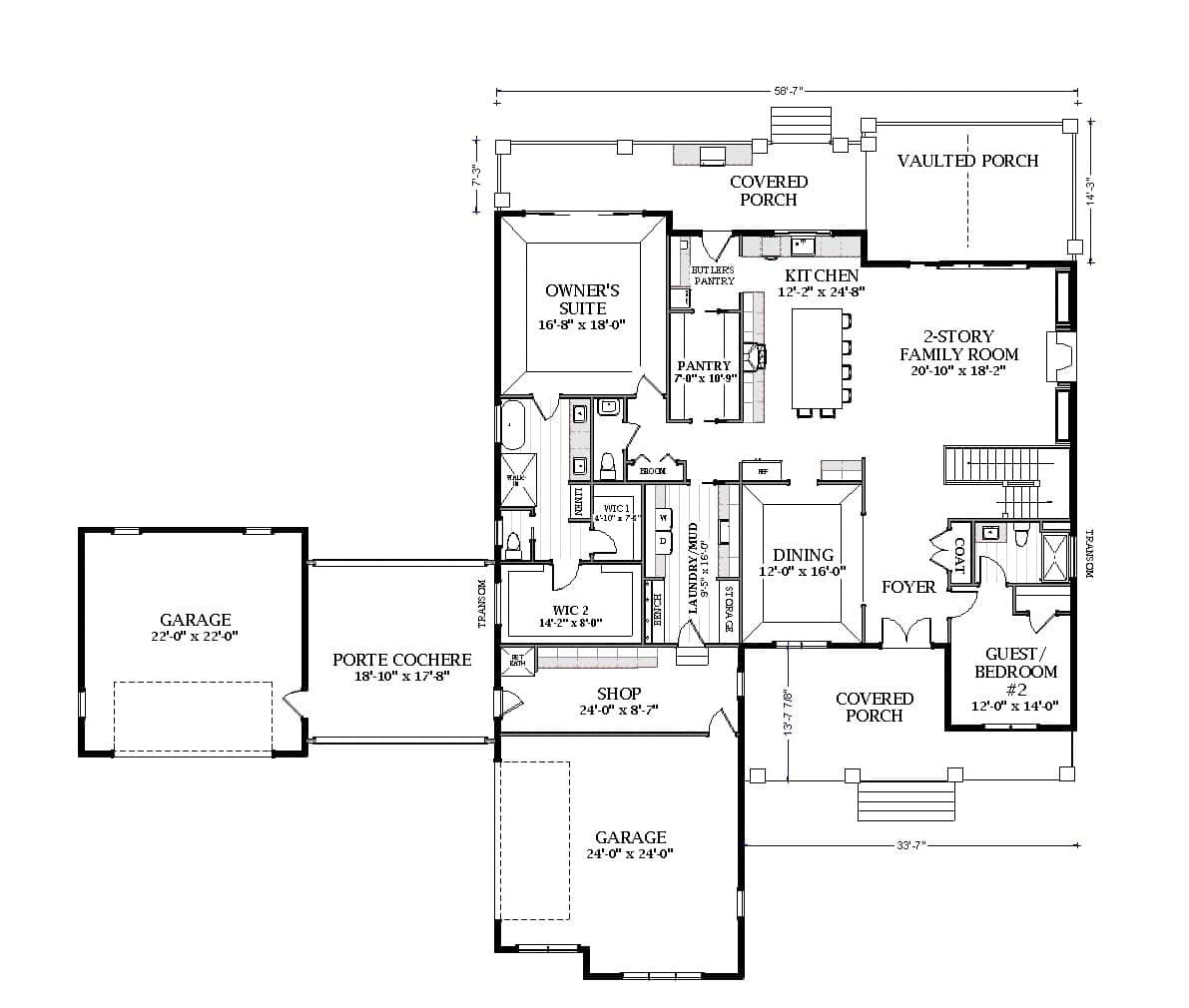Main Level of Modern Farmhouse Plan #189-1154
