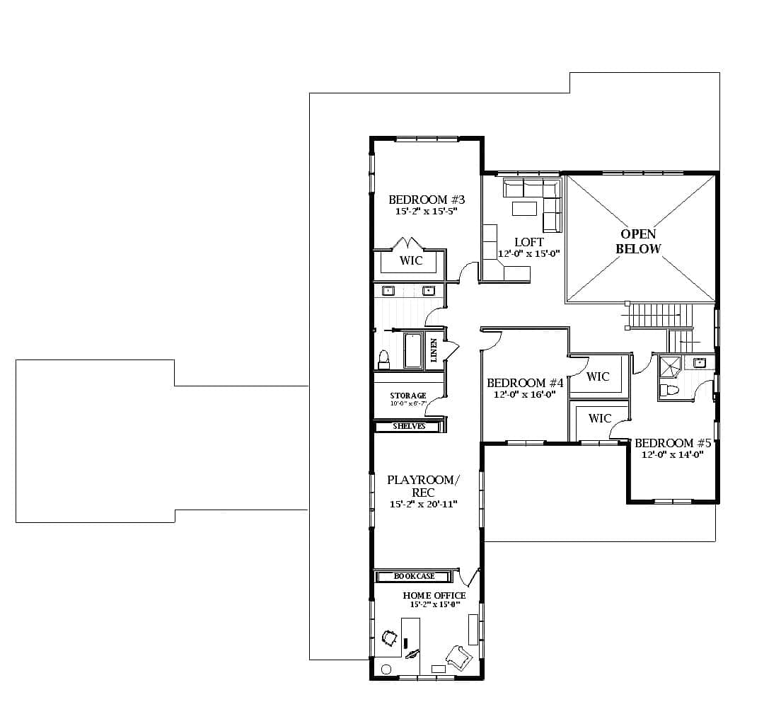 Upper Level of Modern Farmhouse Plan #189-1154