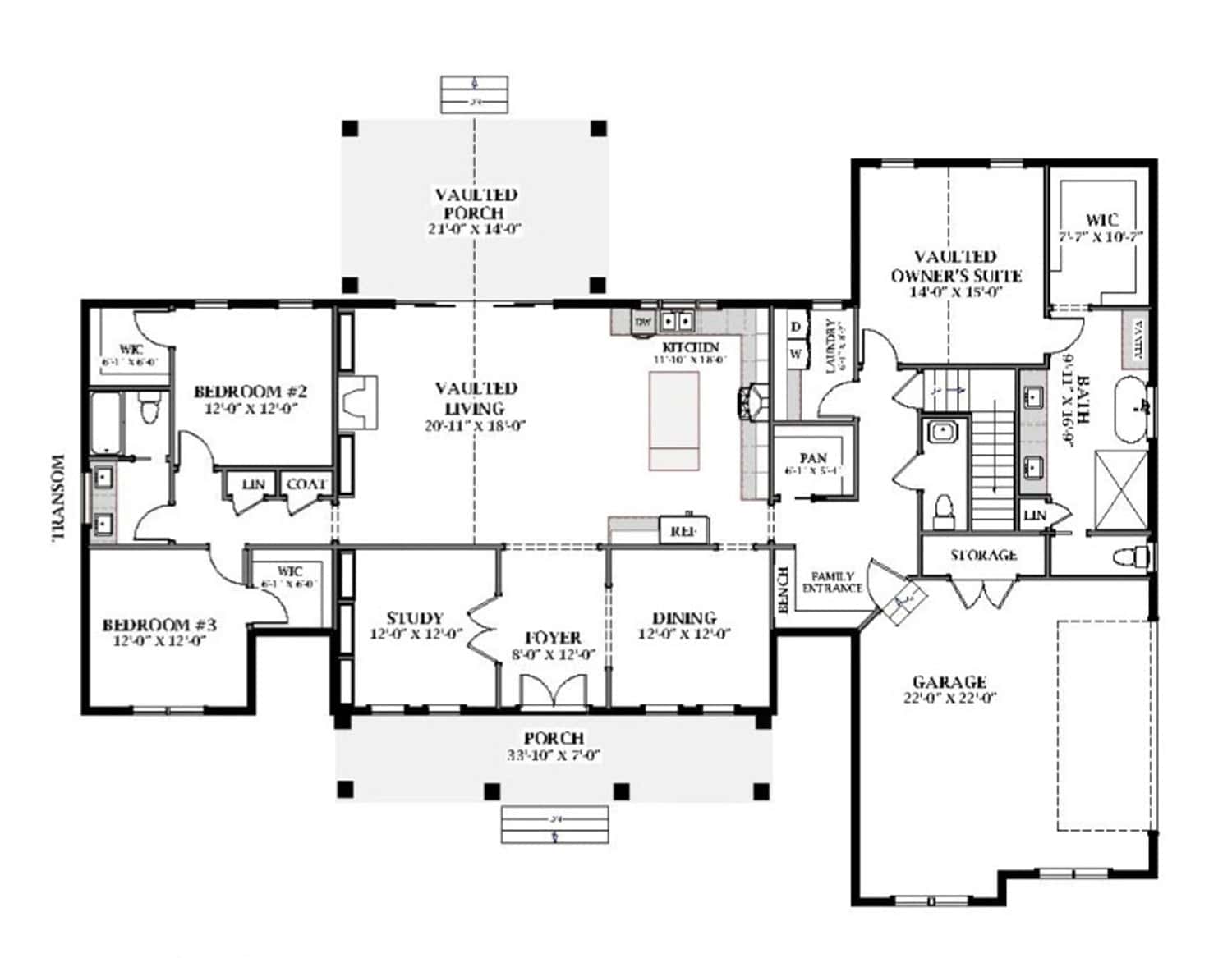 Main Level of Modern Farmhouse Plan #189-1166