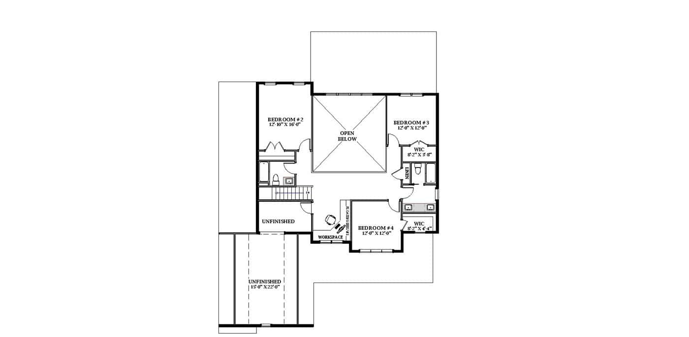 Upper Level of Modern Farmhouse Plan #189-1167