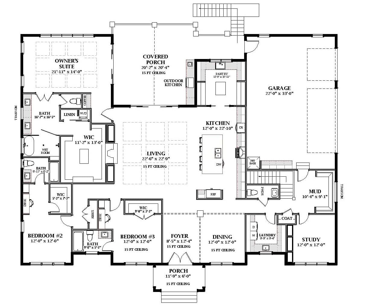 Main Level of Farmhouse Plan #189-1170