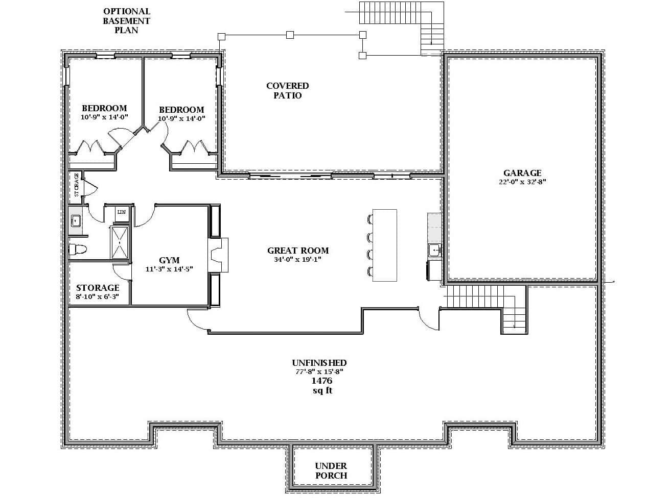 Basement of Farmhouse Plan #189-1170