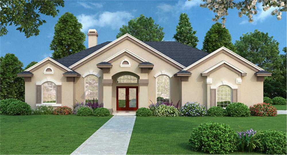 Front elevation of transitional home (ThePlanCollection: House Plan #190-1011)