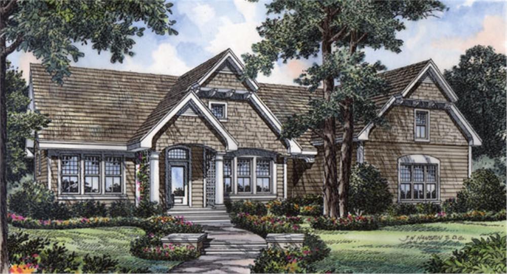 Front elevation of this country style home (ThePlanCollection: House Plan #190-1016)