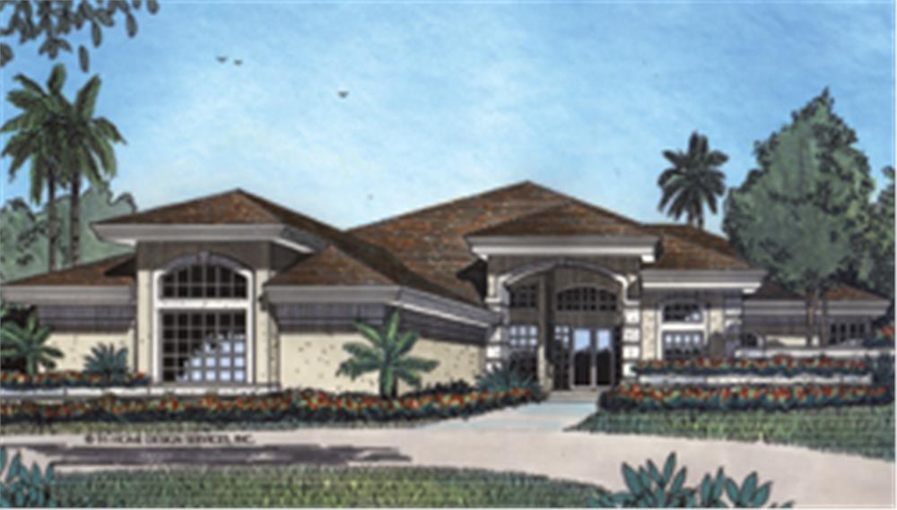 Front elevation of this Florida style home (ThePlanCollection: House Plan #190-1017)