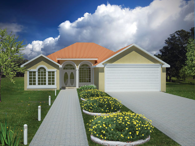 Front elevation of Ranch home (ThePlanCollection: House Plan #191-1003)