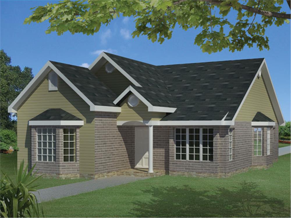Front elevation of ranch home (ThePlanCollection: House Plan #191-1013)