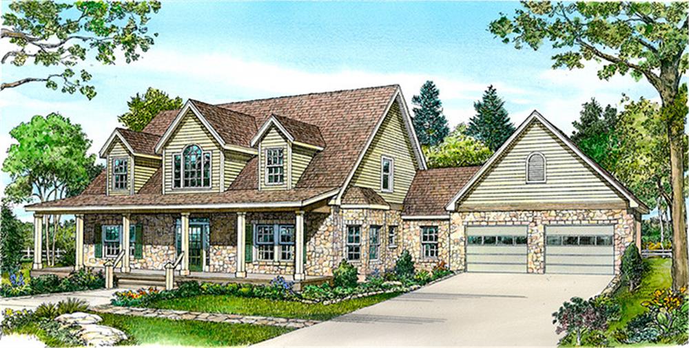 Front elevation of Country home (ThePlanCollection: House Plan #192-1019)