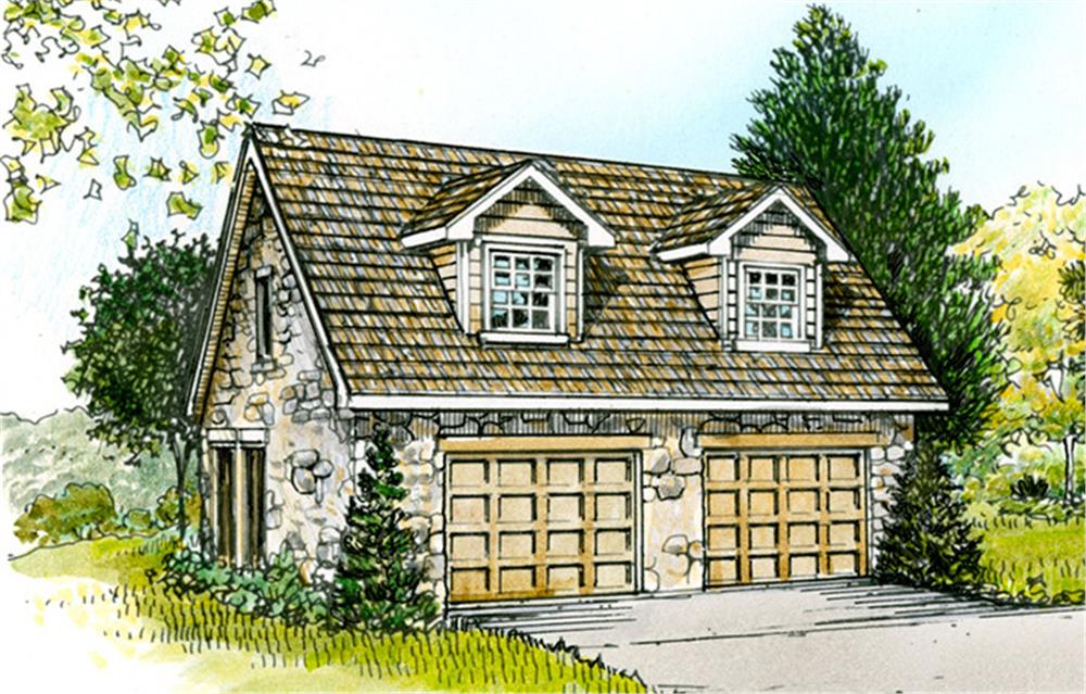 Front elevation of Country-Style garage (ThePlanCollection: House Plan #192-1020)