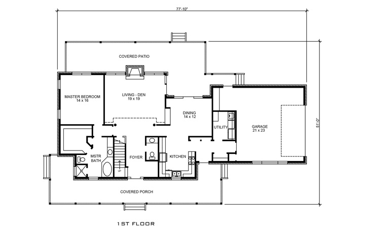 Floor Plan First Story of European Plan #192-1023