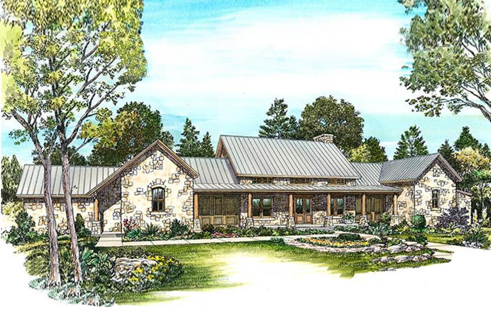 Color rendering of Contemporary home plan (ThePlanCollection: House Plan #192-1027)