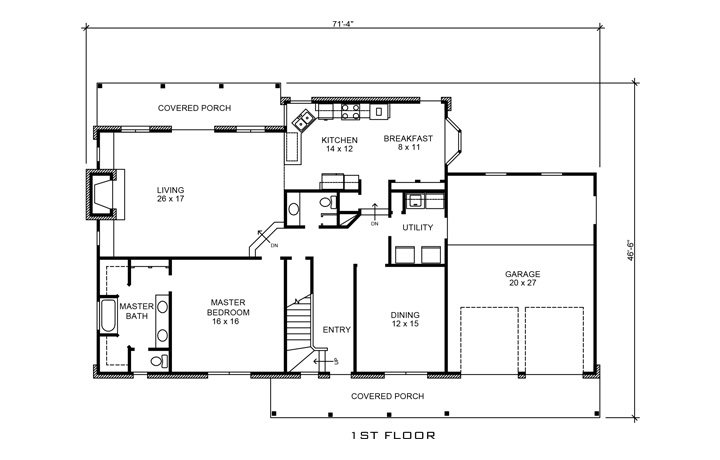 Floor Plan First Story of Country Plan #192-1037